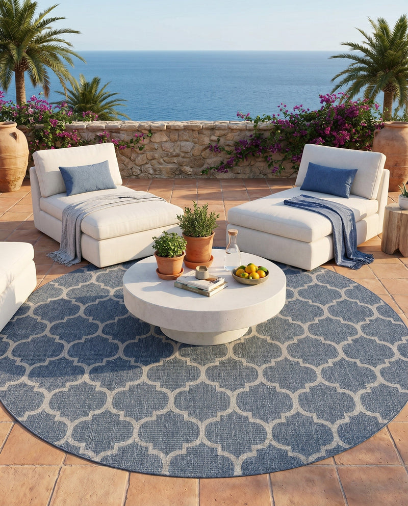 Savannah Pergola Collection Area Rug - Arbor (Navy Blue) Round Navy Blue  lifestyle 47