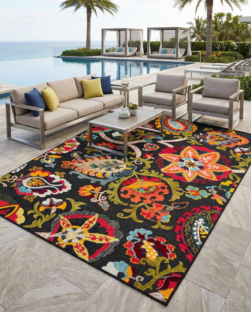 Outdoor Marrakesh Collection Area Rug - Fes Rectangle Multi Black  lifestyle 58