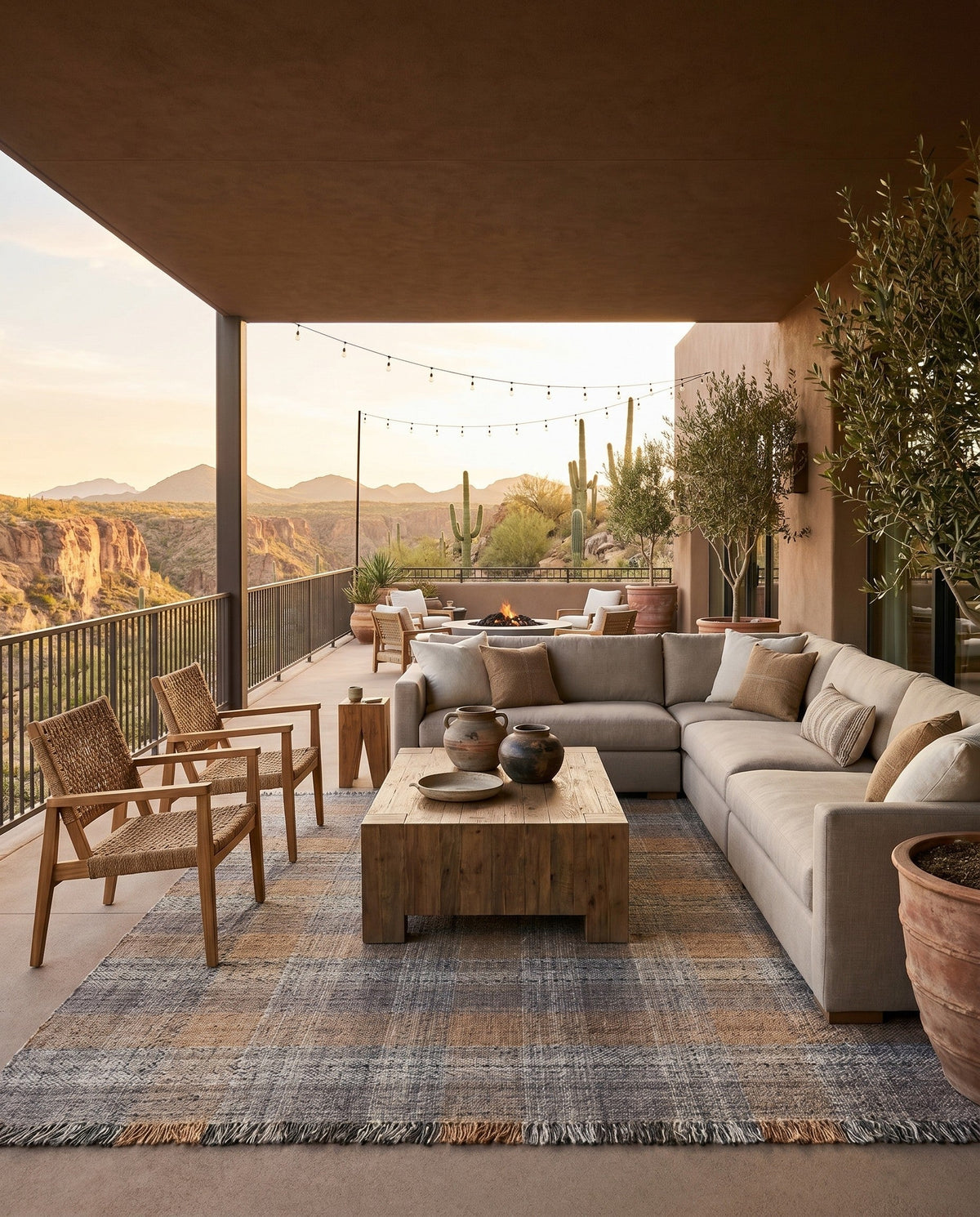Sustainable Grid Indoor-Outdoor Oasis Collection Area Rug - Savannah Rectangle Desert Gray  lifestyle 71