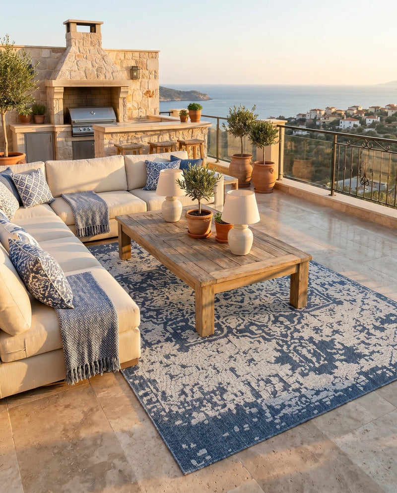 Patio Heritage Collection Area Rug - Santorini Rectangle Navy Blue  lifestyle 38