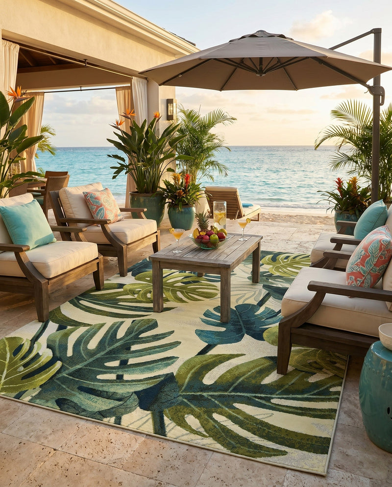 Seaside Blooms Collection Area Rug -  Ivy Rectangle Green  lifestyle 45