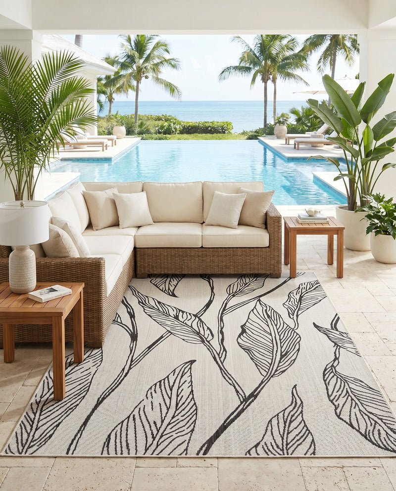 Seaside Blooms Collection Area Rug -  Evergreen (Charcoal Ivory) Rectangle Charcoal Ivory  lifestyle 12