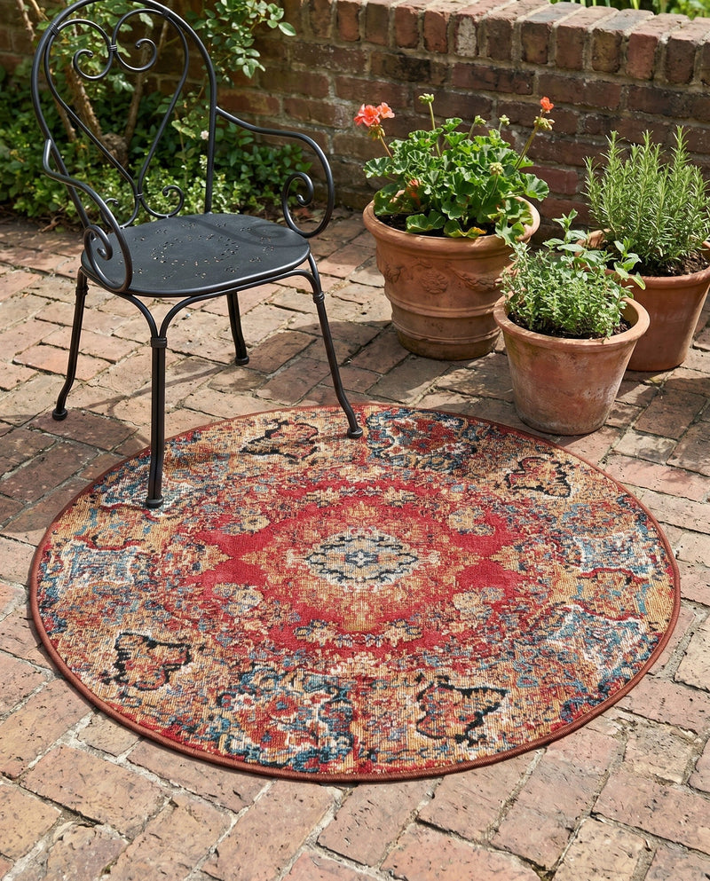 Patio Heritage Collection Area Rug -  Terrace Round Antique Red  lifestyle 73