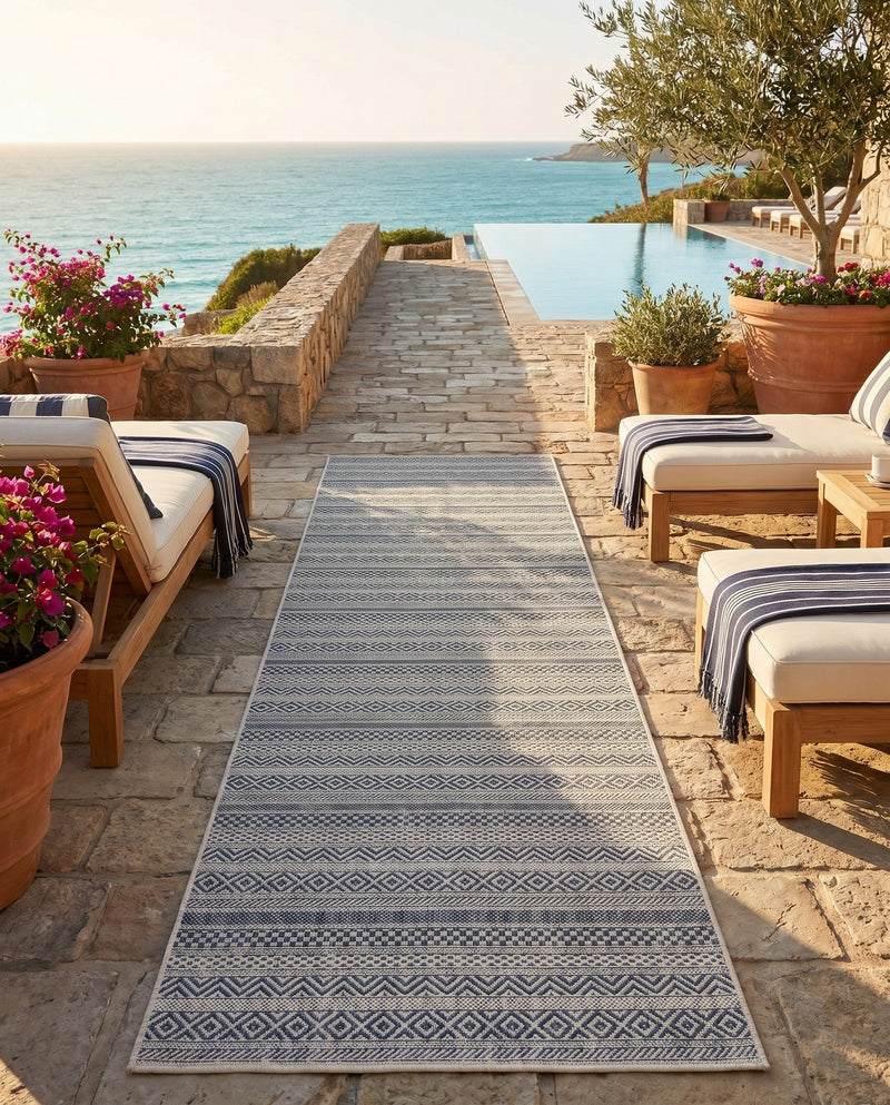 Seaside Stripes Collection Area Rug -  Boardwalk (Light Blue) Runner Light Blue  lifestyle 41