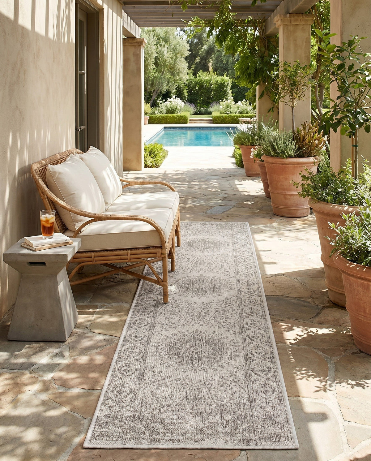 Patio Heritage Collection Area Rug -  Lafayette (Gray) Runner Gray  lifestyle 49