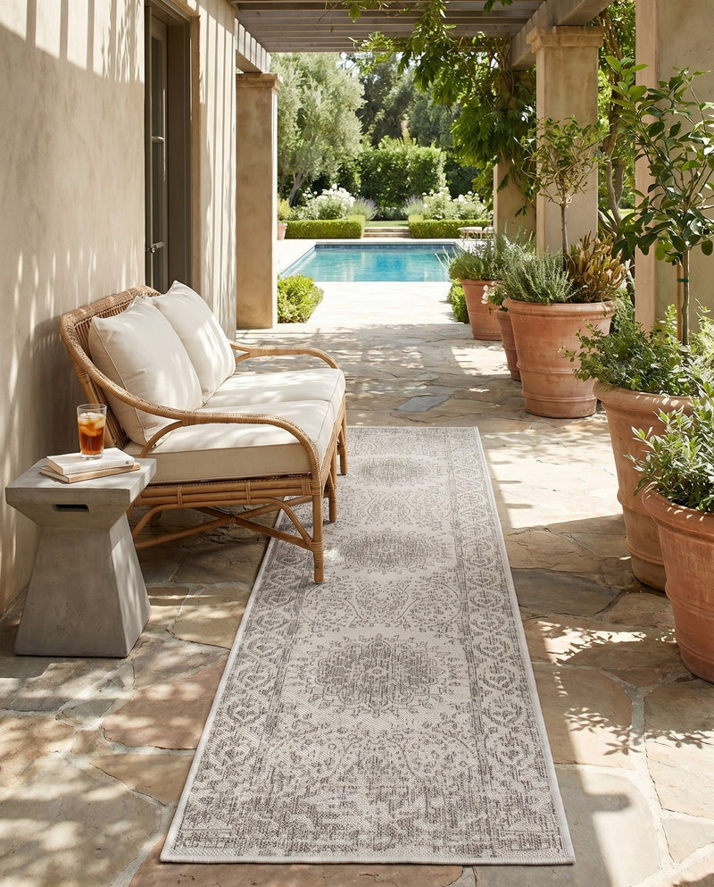 Patio Heritage Collection Area Rug -  Lafayette (Gray) Runner Gray  lifestyle 49