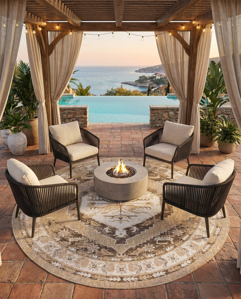 Patio Heritage Collection Area Rug -  Augusta (Natural) Round Natural  lifestyle 64