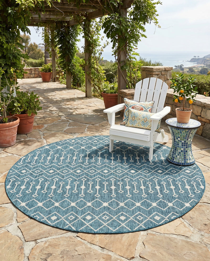 Savannah Pergola Collection Area Rug -  Pergola (Teal) Round Teal  lifestyle 55