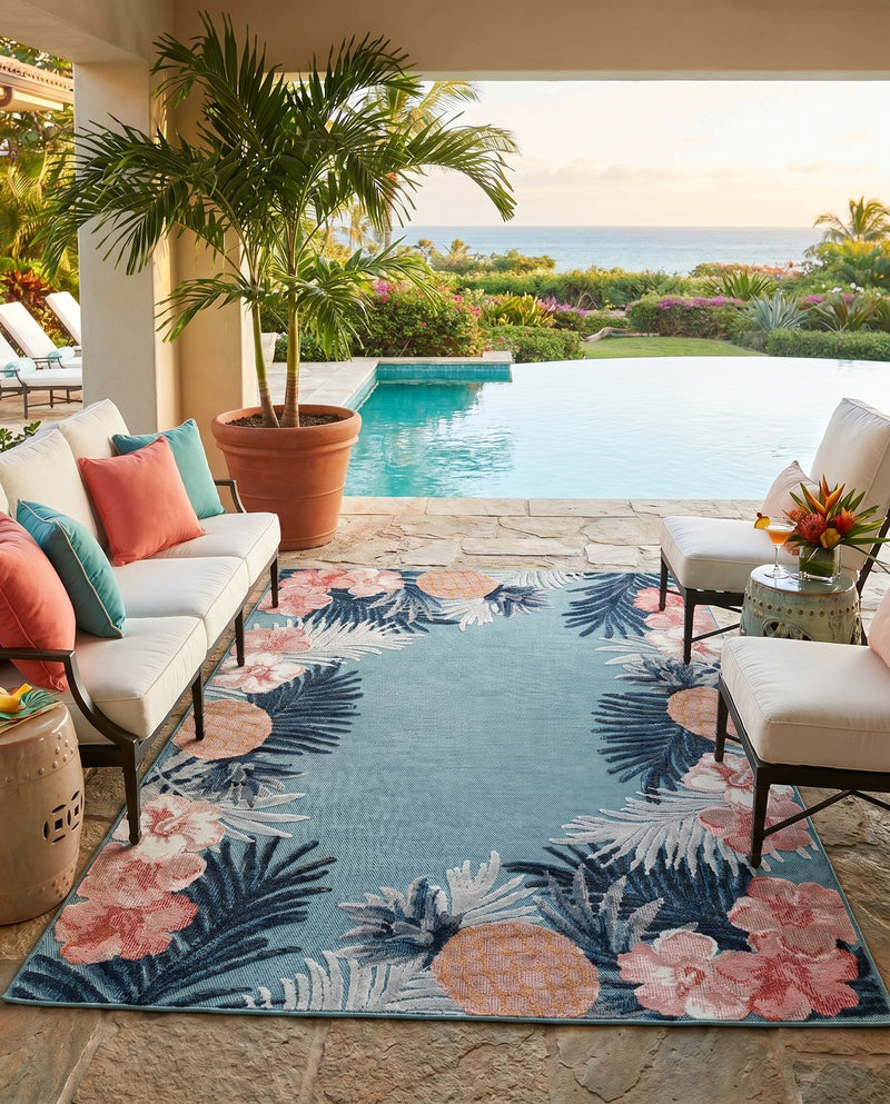 Seaside Blooms Collection Area Rug - Haven Rectangle Blue  lifestyle 18