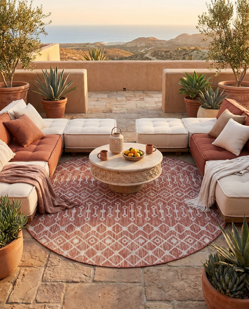 Savannah Pergola Collection Area Rug -  Pergola (Rust Red) Round Rust Red  lifestyle 59
