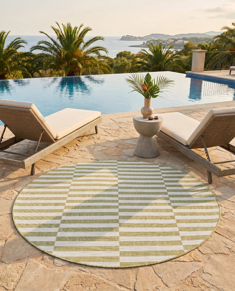 Seaside Stripes Collection Area Rug - Cabana (Green) Round Green  lifestyle 51
