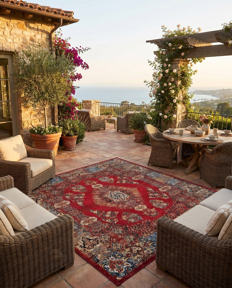 Patio Heritage Collection Area Rug -  Terrace Square Antique Red  lifestyle 31