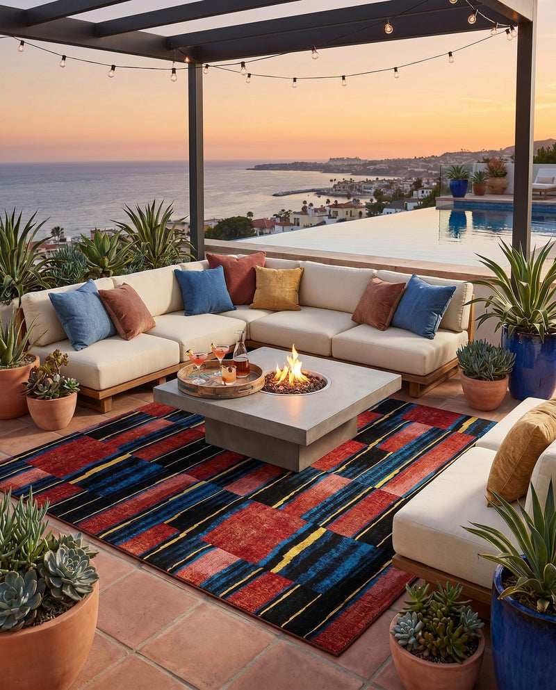 Urban Terrace Collection Area Rug -  Courtyard Square Multi  lifestyle 58