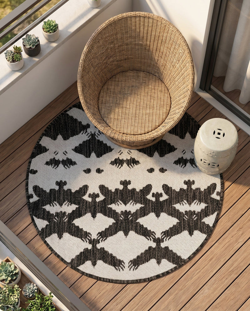 Urban Terrace Collection Area Rug -  Gramercy Round Black and White  lifestyle 53