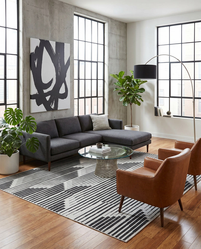 Urban Terrace Collection Area Rug -  Bronx Rectangle Black and White  lifestyle 14