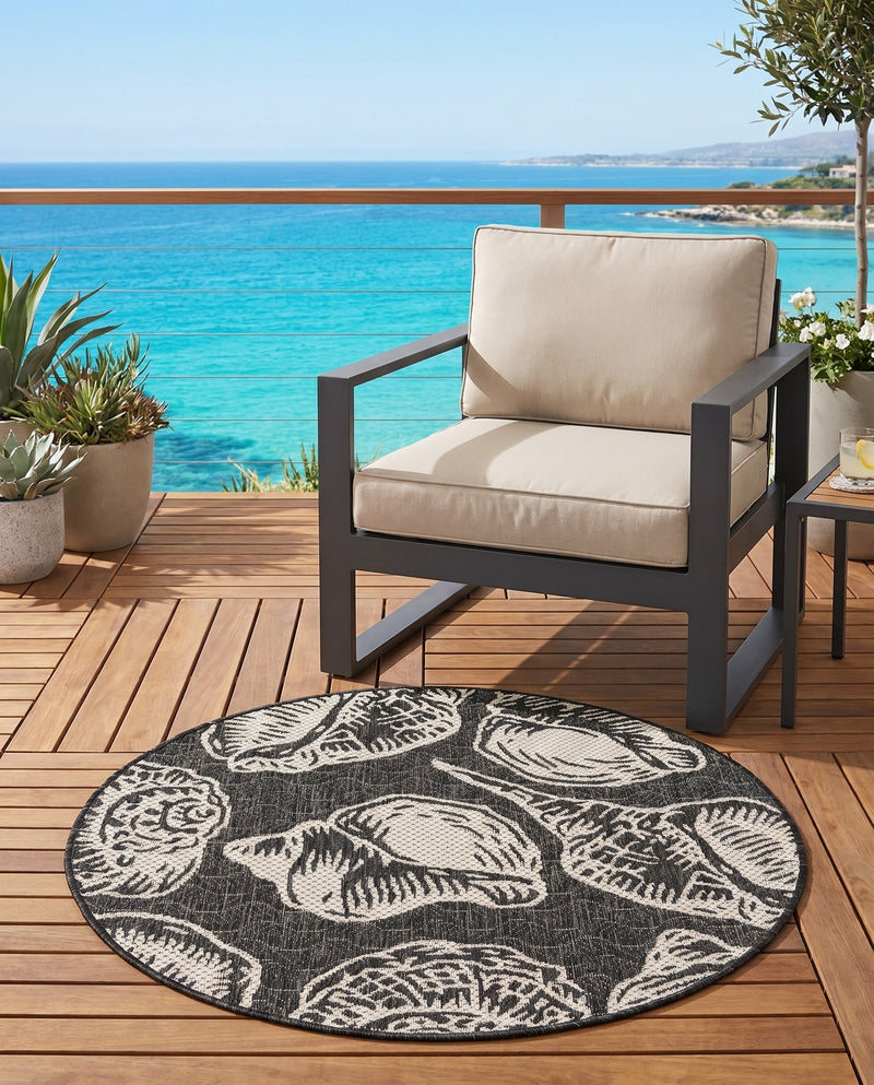 Seaside Haven Rugs Collection Area Rug -  Lighthouse (Black and White) Round Black and White  lifestyle 58