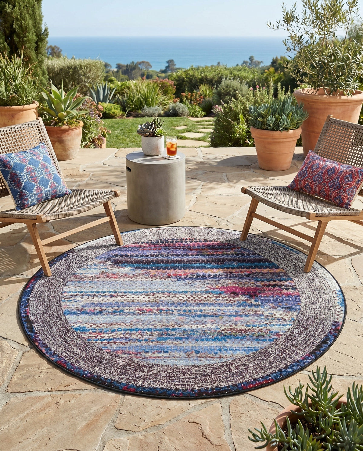 Urban Terrace Collection Area Rug -  Oasis Round Multi  lifestyle 82