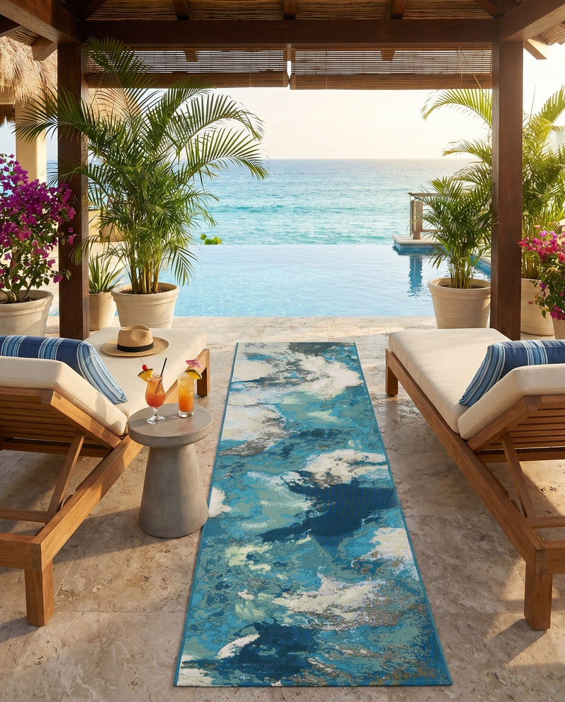 Urban Terrace Collection Area Rug -  Gazebo Runner Blue and Ivory  lifestyle 37