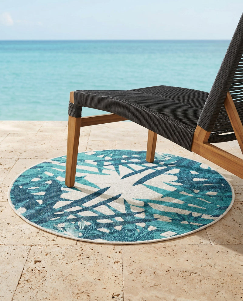 Seaside Blooms Collection Area Rug -  Provence Round Teal blue  lifestyle 77