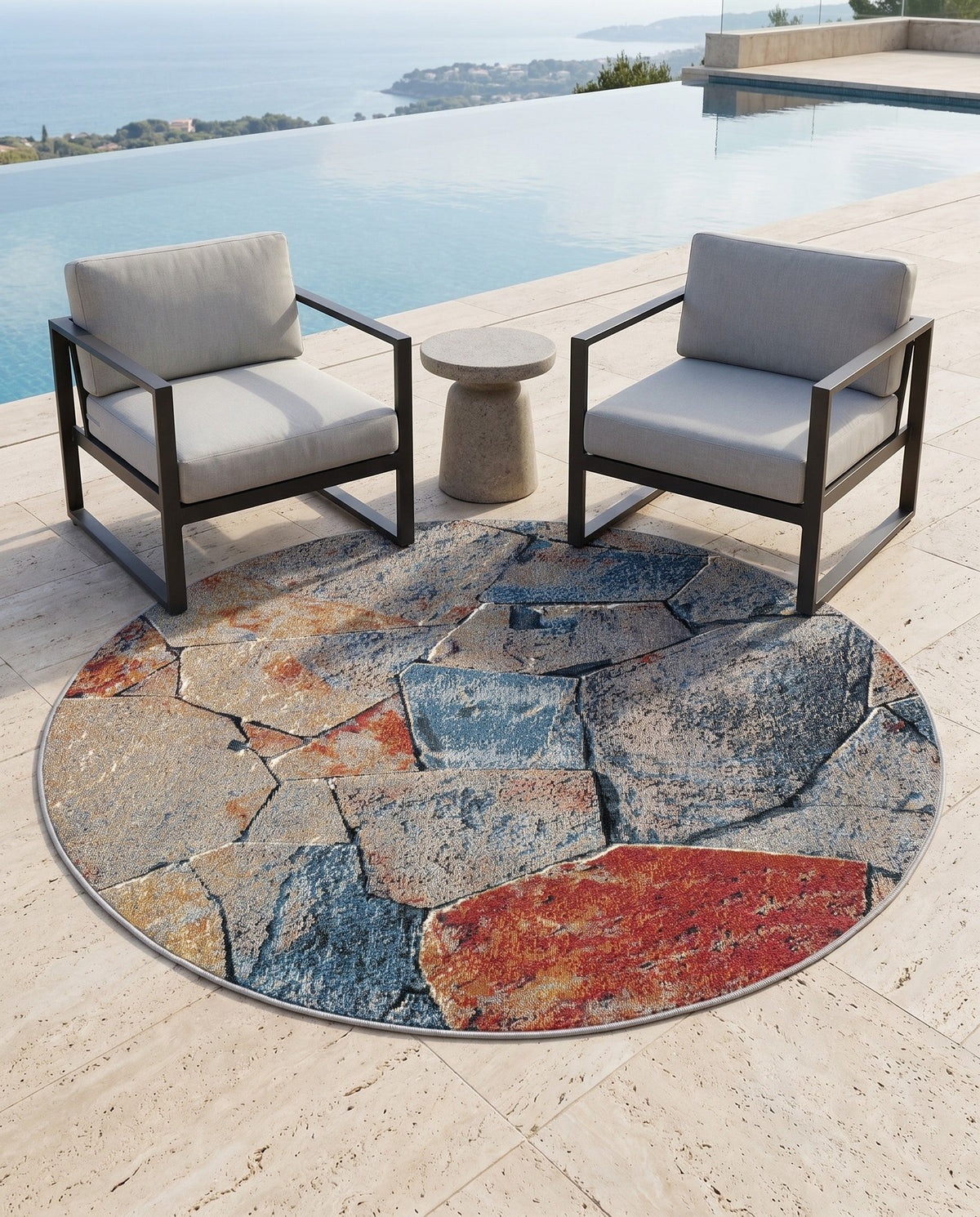Urban Terrace Collection Area Rug -  Boulevard Round Multi  lifestyle 60
