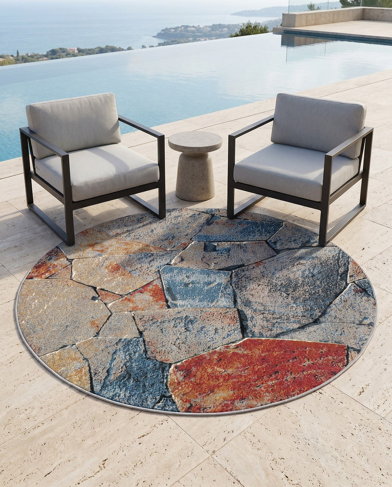 Urban Terrace Collection Area Rug -  Boulevard Round Multi  lifestyle 60