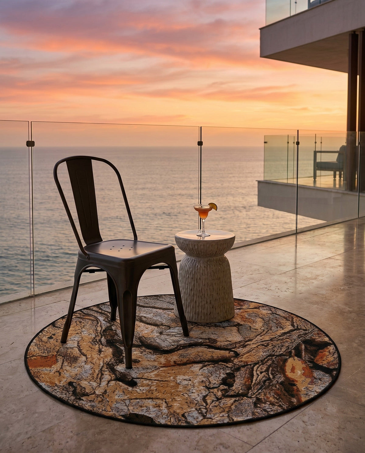 Urban Terrace Collection Area Rug -  Horizon Round Multi  lifestyle 82