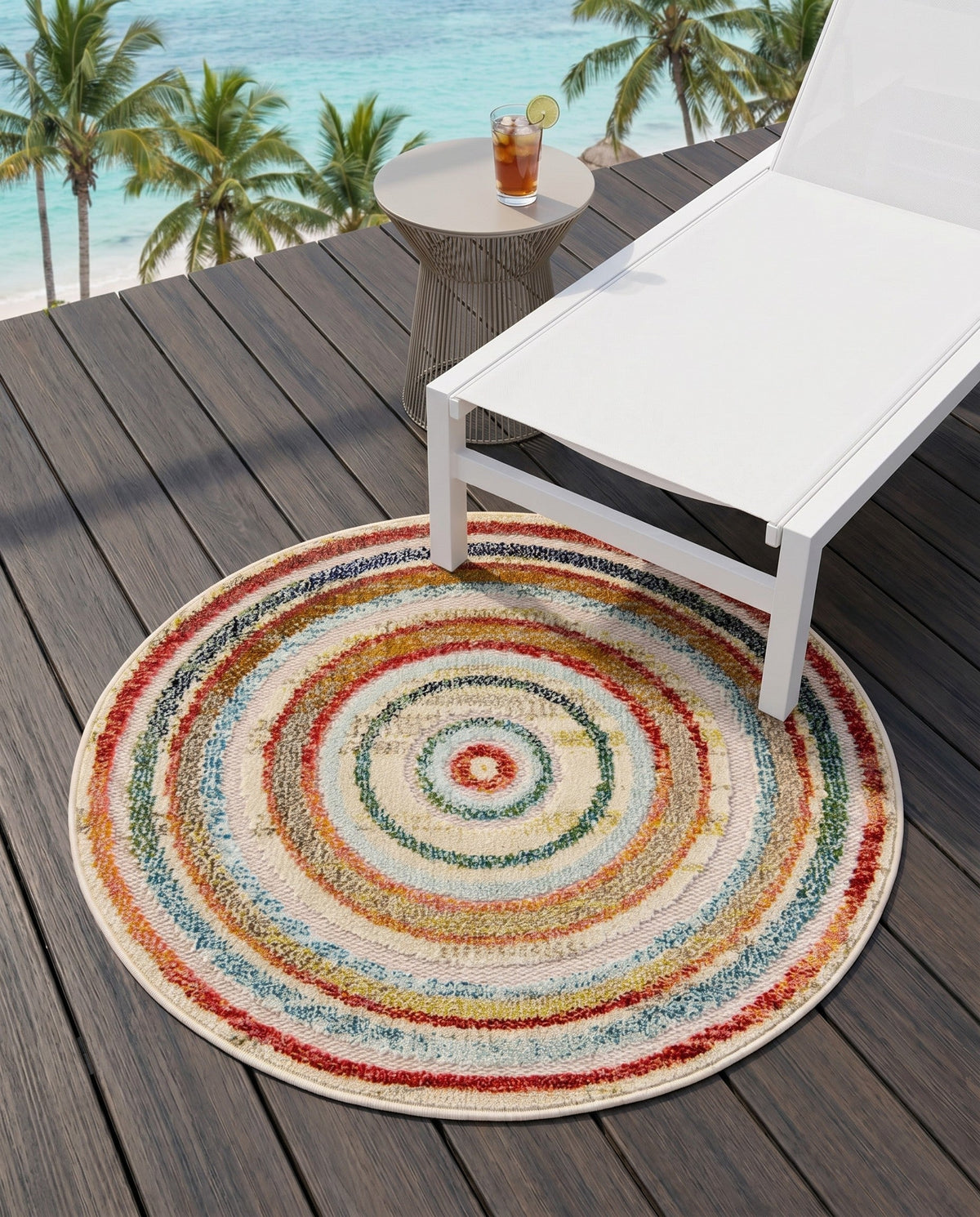 Outdoor Marrakesh Collection Area Rug -  Ouarzazate Round Multi Beige  lifestyle 87