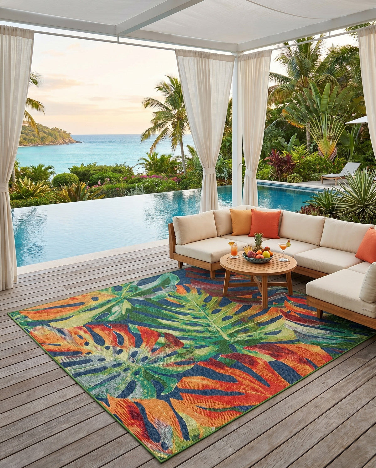 Coastal Terrace Collection Area Rug -  Pier Square Multi  lifestyle 63