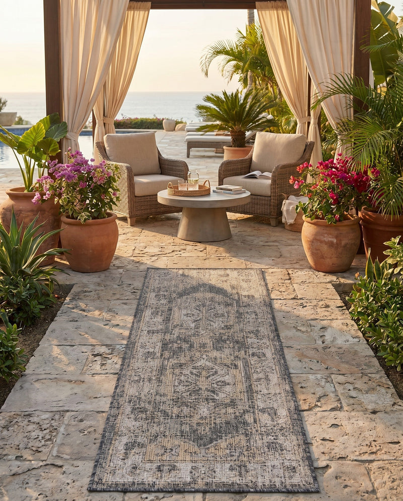 Patio Heritage Collection Area Rug -  Augusta (Charcoal) Runner Charcoal  lifestyle 66