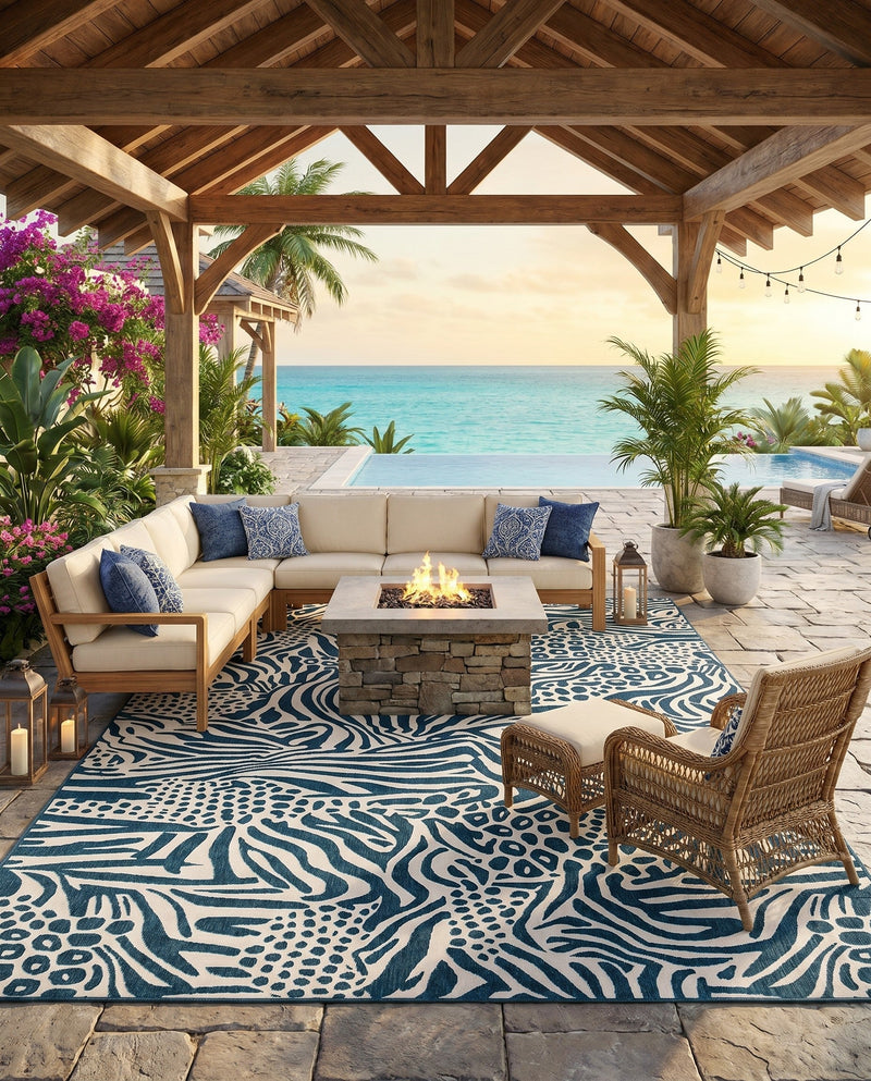Savannah Escape Collection Area Rug -  Masai Rectangle Navy Blue and Ivory  lifestyle 10