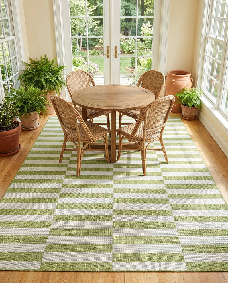 Seaside Stripes Collection Area Rug - Cabana (Green) Rectangle Green  lifestyle 4