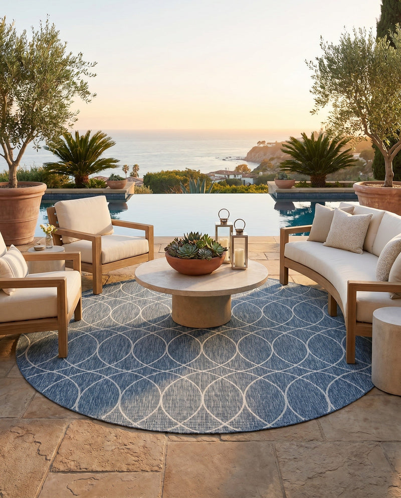 Savannah Pergola Collection Area Rug -  Pavilion (Blue) Round Blue  lifestyle 30