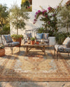 Patio Heritage Collection Area Rug -  Pergola Rectangle Blue and Light Brown  lifestyle 22