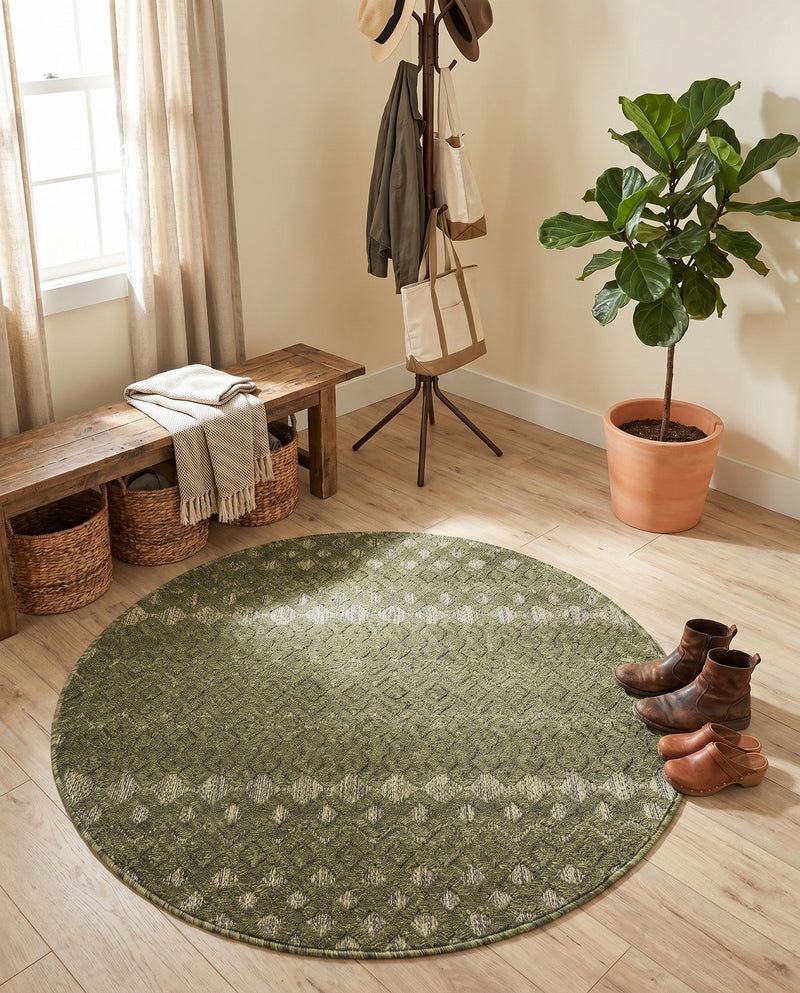 Garden Lattice Charm Collection Area Rug -  Pergola (Green) Round Green  lifestyle 45