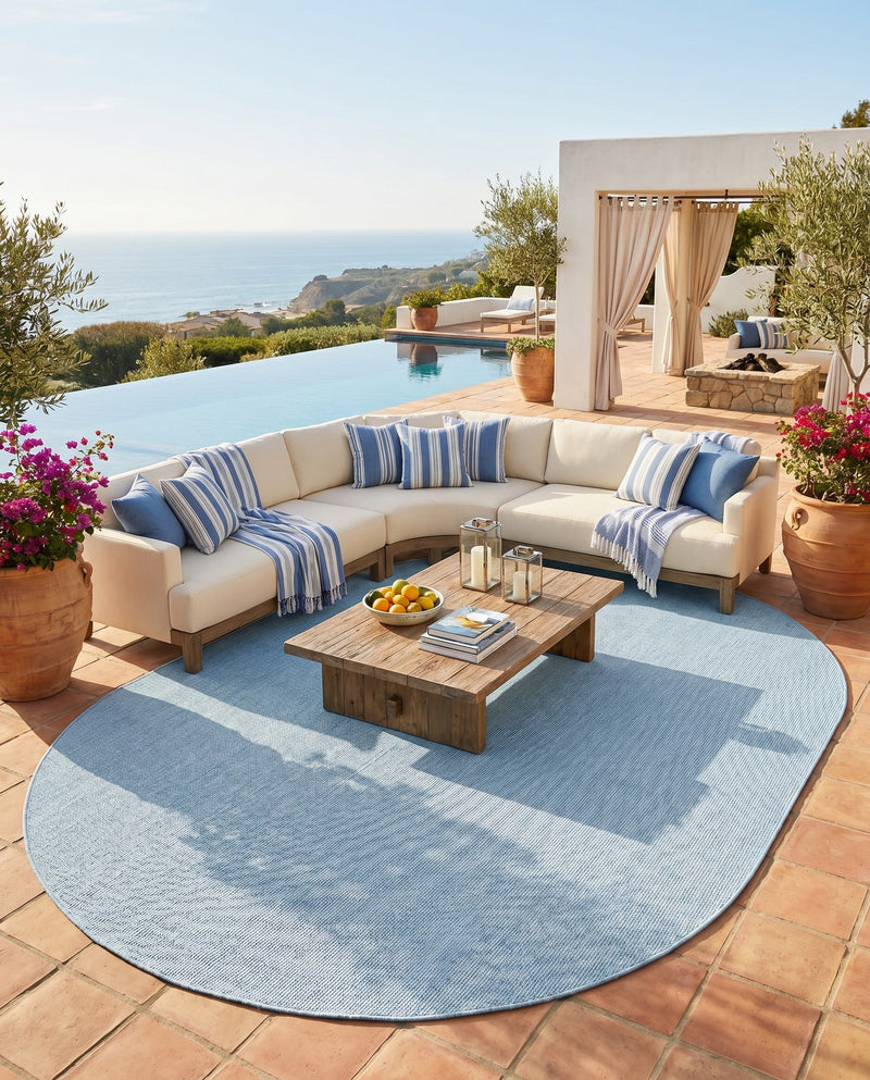 Seaside Serenity Collection Area Rug - Veranda (Aquamarine) Oval Aquamarine  lifestyle 66