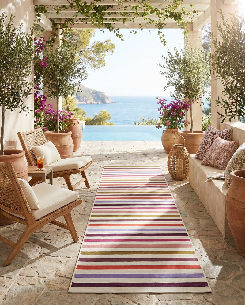 Seaside Stripes Collection Area Rug - Azul Runner White  lifestyle 65