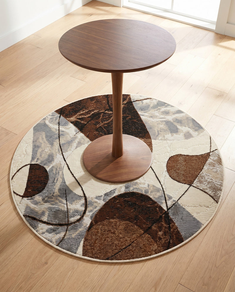 Urban Terrace Collection Area Rug -  Garden Round Brown and White  lifestyle 73