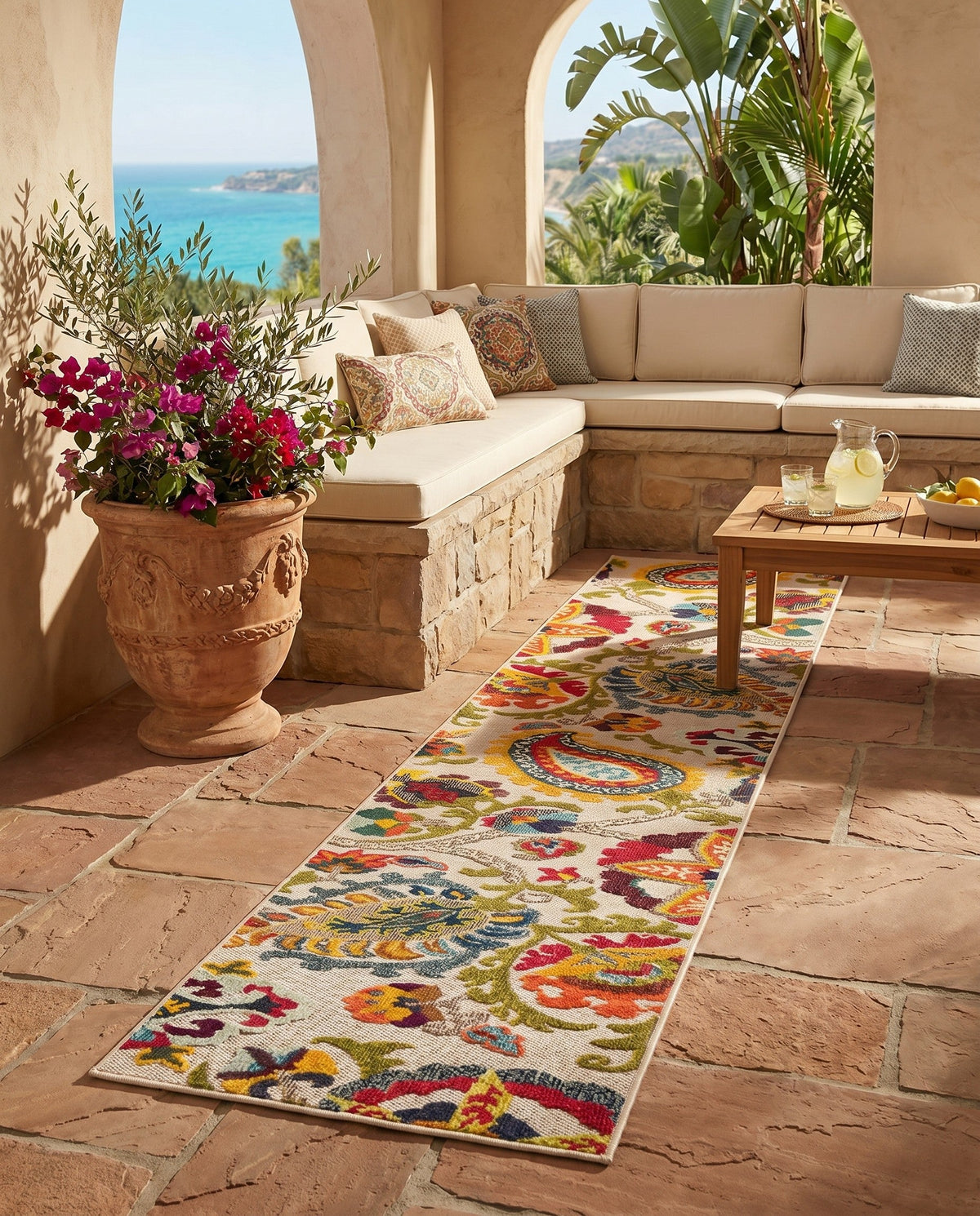 Outdoor Marrakesh Collection Area Rug - Fes Runner Multi Beige  lifestyle 166