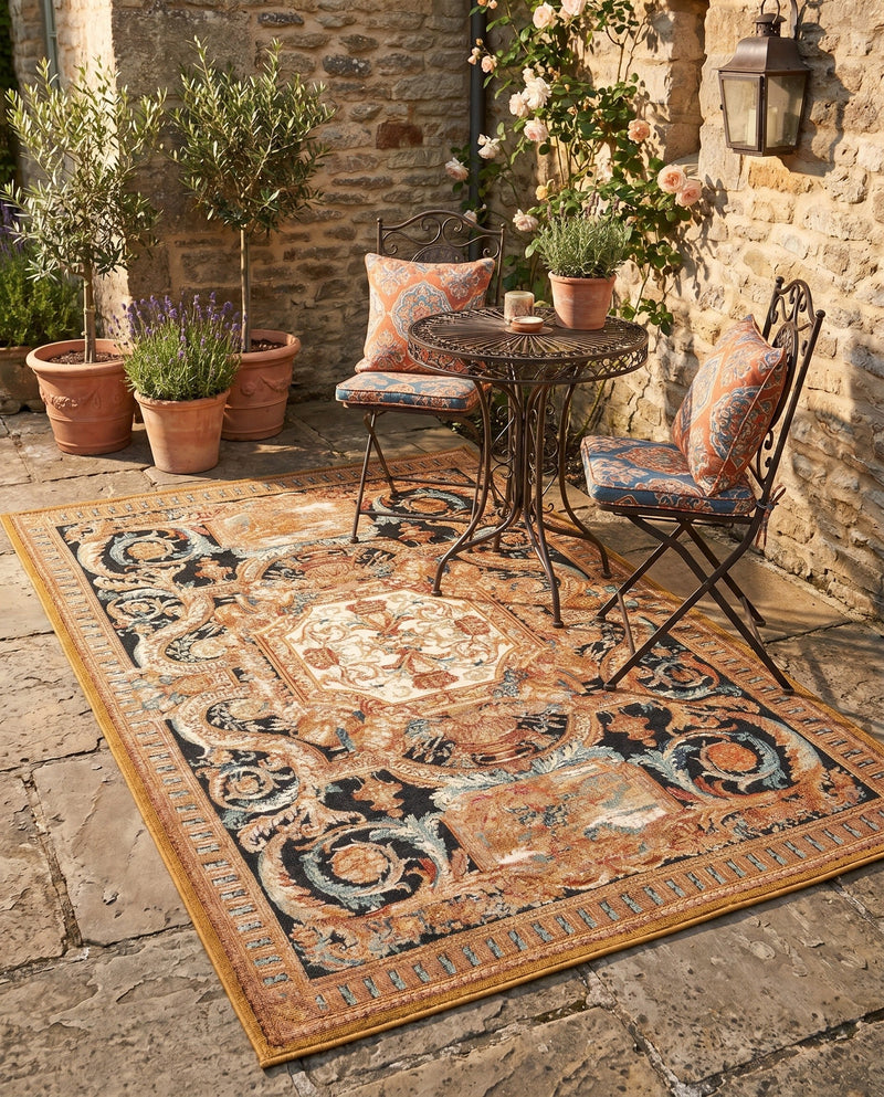 Patio Heritage Collection Area Rug - Veranda Rectangle Black Gold Brown  lifestyle 12