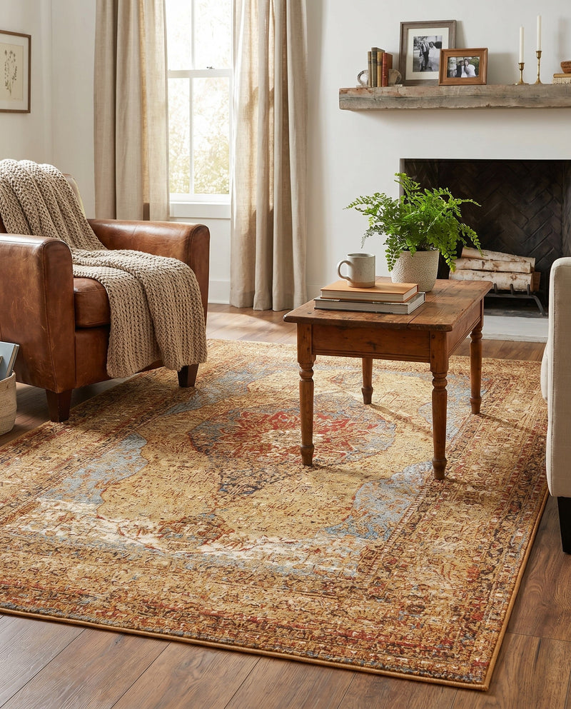 Patio Heritage Collection Area Rug -  Pergola Rectangle Blue and Light Brown  lifestyle 8