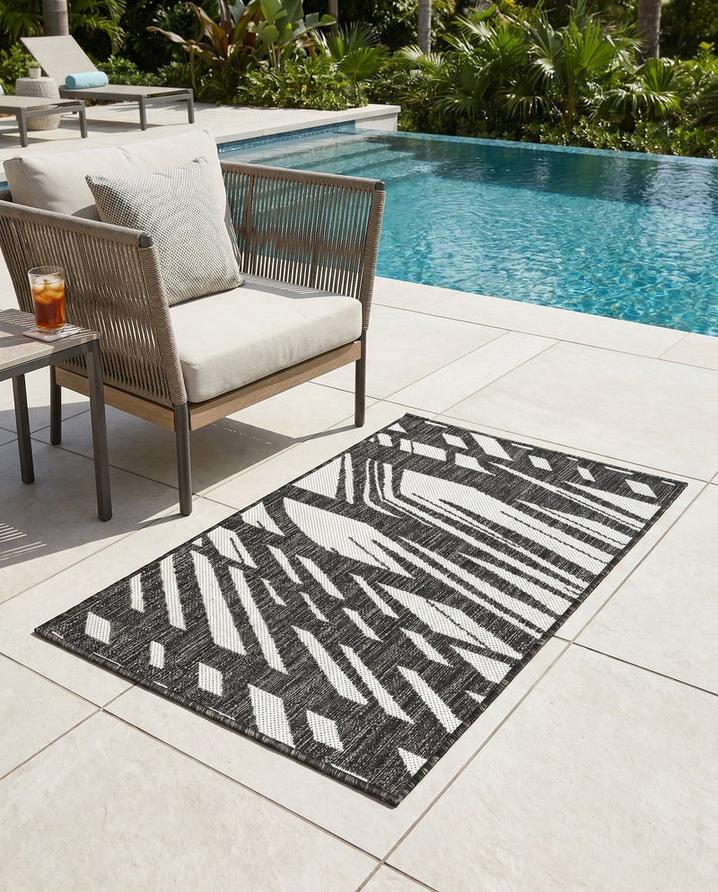 Urban Terrace Collection Area Rug -  Queens Rectangle Black and White  lifestyle 9