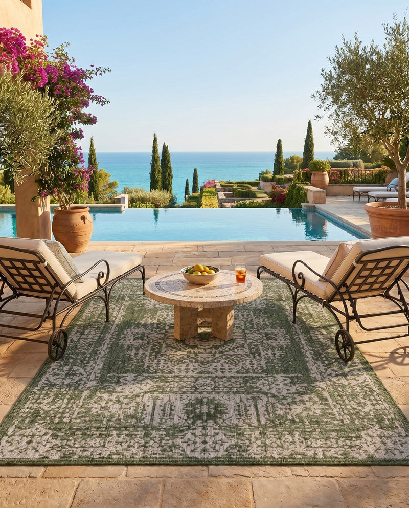 Patio Heritage Collection Area Rug - Savannah (Green) Rectangle Green  lifestyle 11