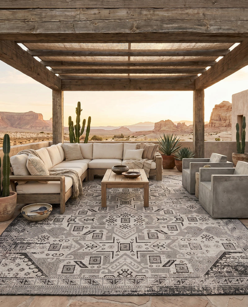 Tribal Terrace Treasures Collection Area Rug - Mayan Marina (Charcoal Gray) Rectangle Charcoal Gray  lifestyle 7