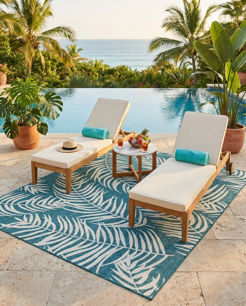 Seaside Blooms Collection Area Rug - Verdure (Teal) Rectangle Teal  lifestyle 19