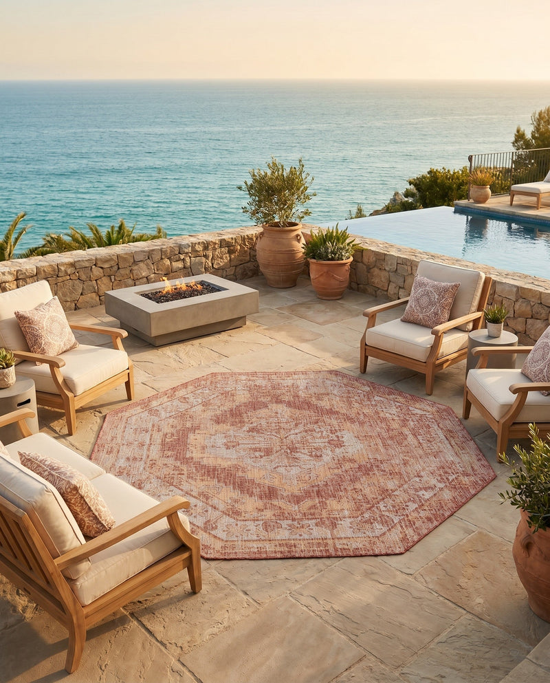 Patio Heritage Collection Area Rug -  Augusta (Rust Red) Octagon Rust Red  lifestyle 79