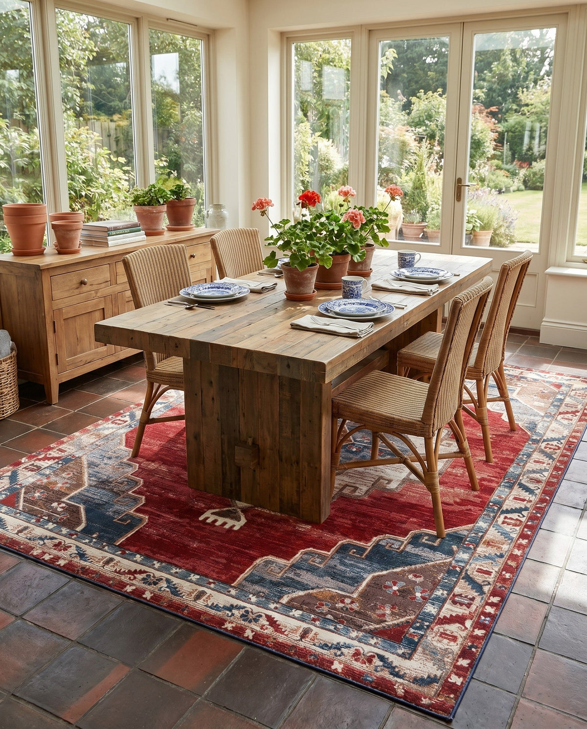 Patio Heritage Collection Area Rug -  Alcove Rectangle Red and Navy Blue  lifestyle 31