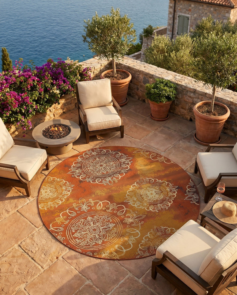 Urban Terrace Collection Area Rug -  Veranda Round Rust Red  lifestyle 49