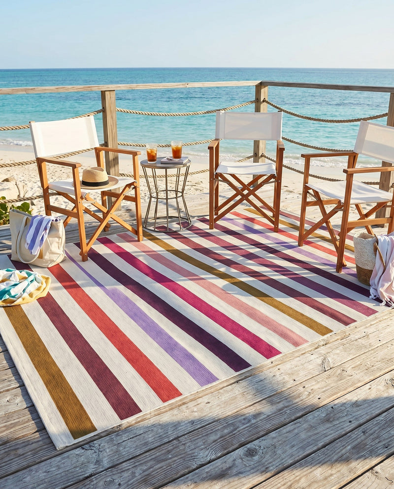 Seaside Stripes Collection Area Rug - Azul Rectangle White  lifestyle 18