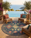 Coastal Terrace Collection Area Rug -  Dunes Round Navy Blue  lifestyle 62