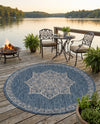 Patio Heritage Collection Area Rug -  Charleston (Blue) Round Blue  lifestyle 51
